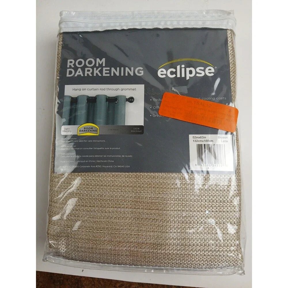 NEW Eclipse Blackout 52 x 63 Grommet single curtain panel 'Bryson Latte' #CT22